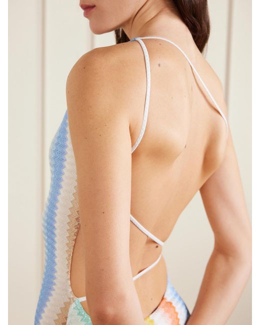 Missoni White Mare One-Shoulder Striped Metallic Crochet-Knit Swimsuit