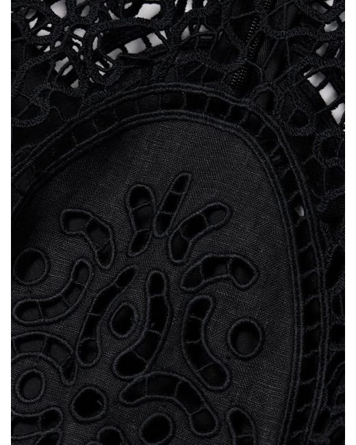 Ulla Johnson Black Eleni Guipure Lace-Trimmed Linen Mini Dress