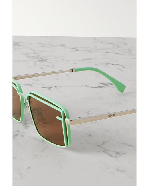 Fendi Green Fendi First Square-Frame-Tone And Enamel Sunglasses