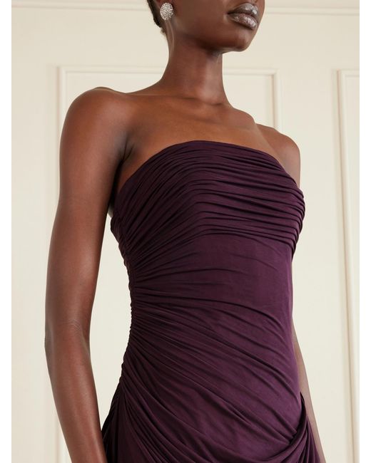 Danielle Frankel Purple Harris Asymmetric Draped Satin-Jersey Gown