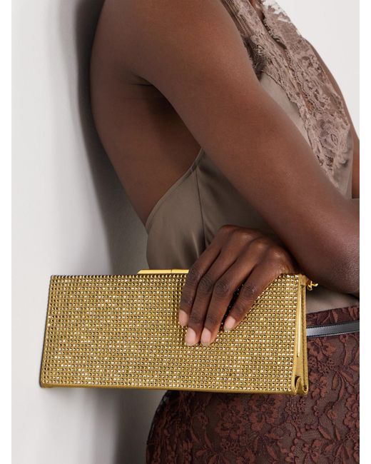 Saint Laurent Natural Midnight Clutch Aus Satin Mit Kristallen