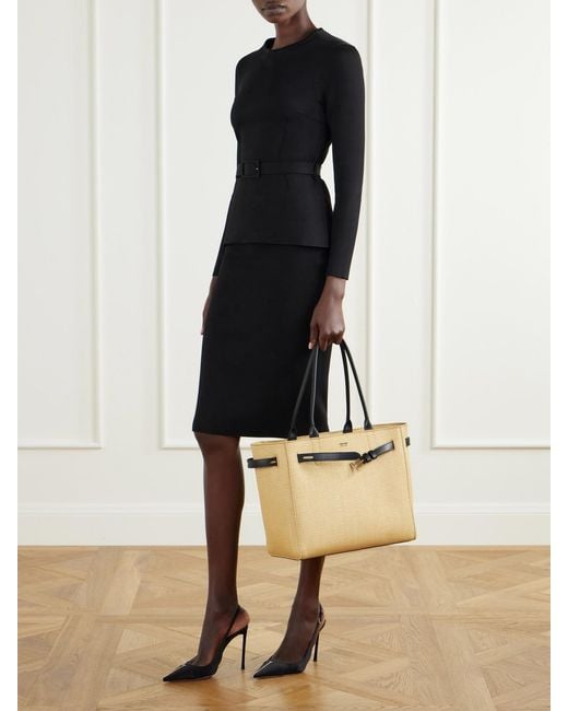 Tom Ford Natural Audrey Logo-Print Leather-Trimmed Raffia Tote