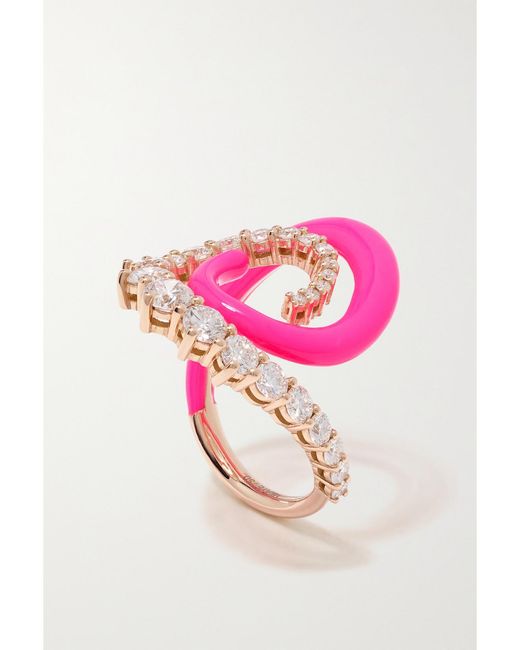 Melissa Kaye Pink Riley 18-Karat, Diamond And Enamel Ring