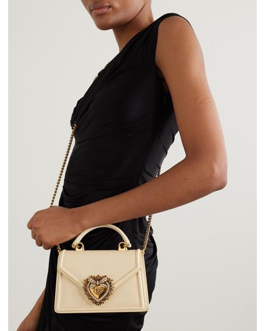 Dolce & Gabbana Devotion Small Embellished Leather Shoulder Bag in Natural