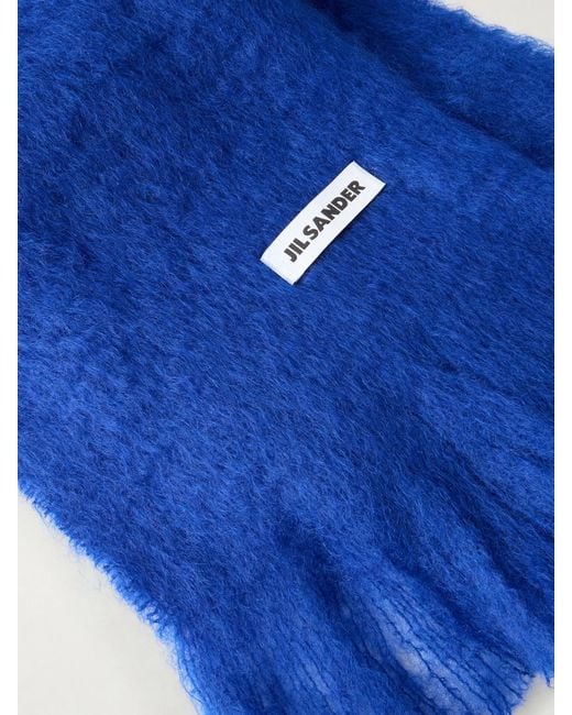 Jil Sander Blue Fringed Virgin Wool Scarf