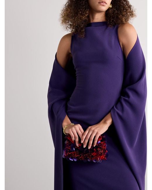 Solace London Purple Kaila Cape-Effect Crepe Gown