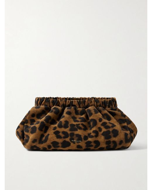 DeMellier London Brown Miami Gathered Leopard-Print Suede Clutch