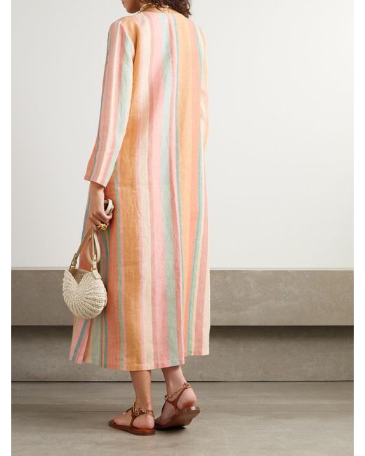 Emporio Sirenuse White Striped Linen Kaftan