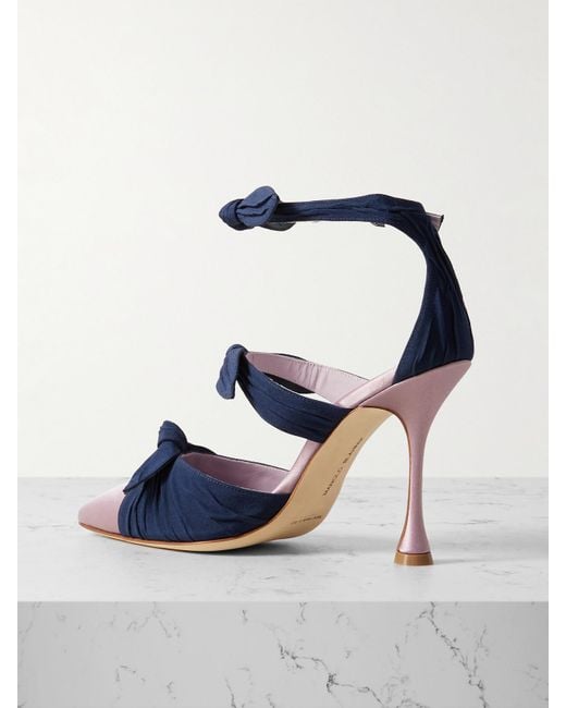 Manolo Blahnik Blue Smyrna Bow-Embellished Suede And Satin Pumps