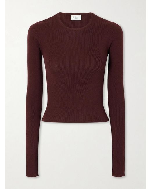 Saint Laurent Purple Ribbed Cashmere, Wool And Silk-Blend T-Shirt