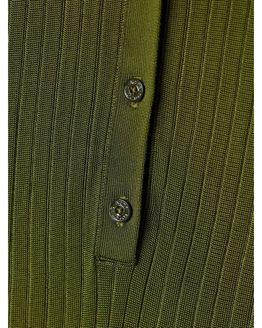 Acne Green Ribbed-Knit Polo Top