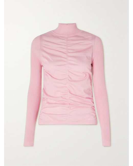 Renaissance Renaissance Pink Ruched Tulle And Ribbed Jersey Top
