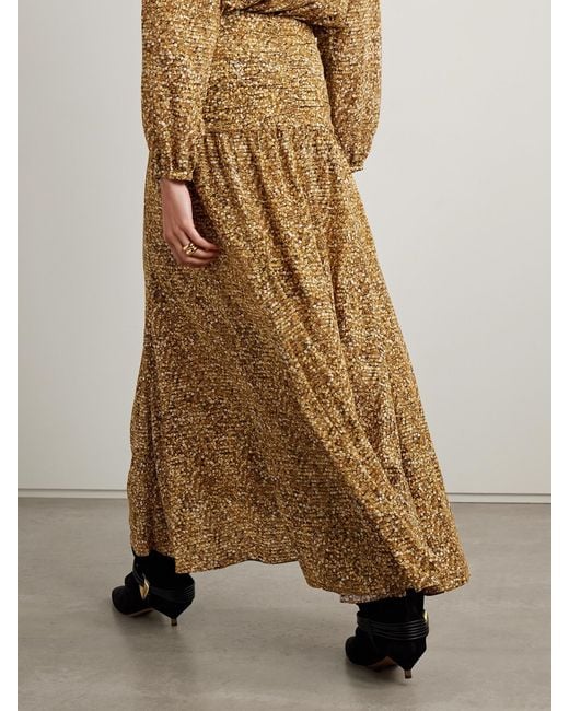 Isabel Marant Natural Syana Ruched Printed Stretch-Silk Crepe De Chine Maxi Skirt