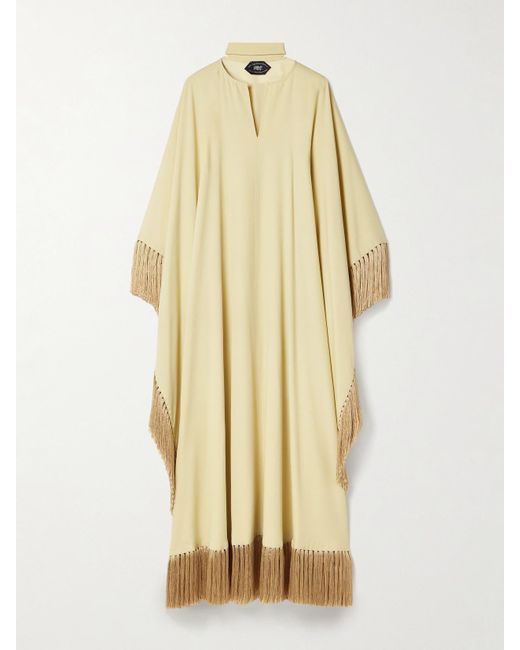 ‎Taller Marmo Natural Mrs Ross Fringed Crepe Kaftan