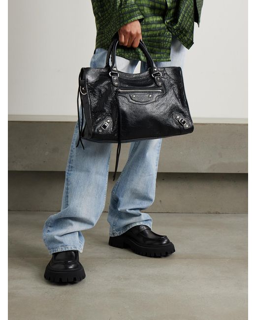 Balenciaga Black Le City Medium Embellished Textured-Leather Tote Bag