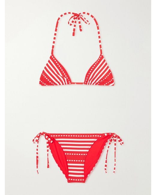 Lemlem Red Malia Striped Triangle Bikini