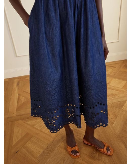 Zimmermann Blue Mahon Broderie Anglaise Cotton-Denim Midi Dress