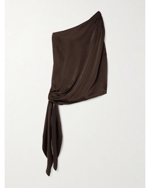 Abadia Brown Ayla Asymmetrisches Oberteil Aus Satin Mit Knoten