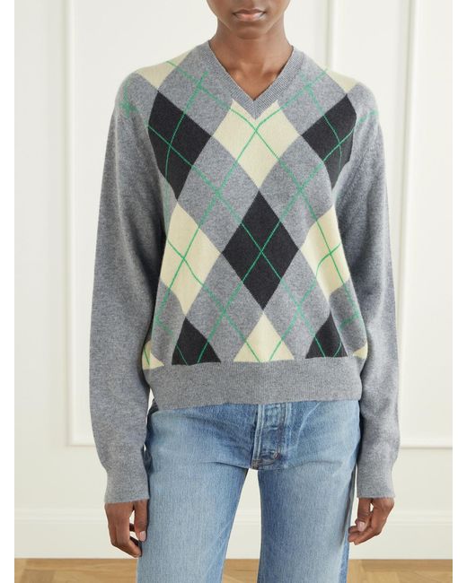 RÙADH Gray The Academy Checked Cashmere Sweater