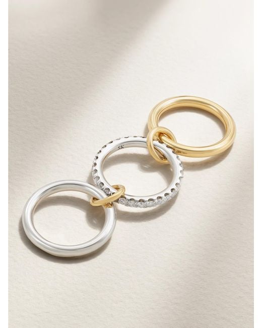 Spinelli Kilcollin Metallic Taurus Set Of Three 18-Karat And Sterling Diamond Rings