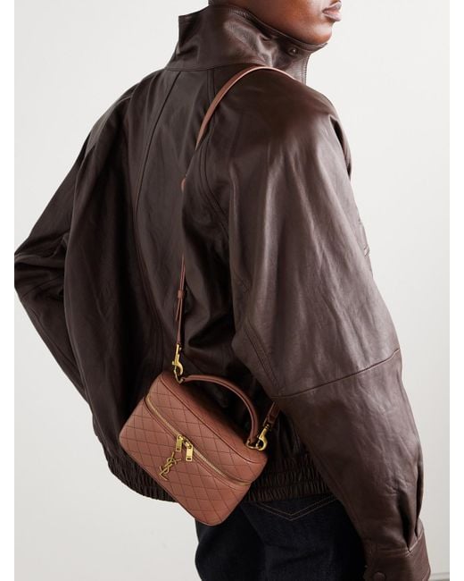 Saint Laurent Brown Gaby Vanity Mini Schultertasche Aus Gestepptem Leder