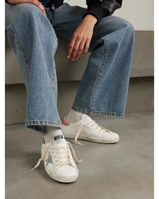 Golden Goose Deluxe Brand Natural Super-Star Distressed Glittered Leather Sneakers
