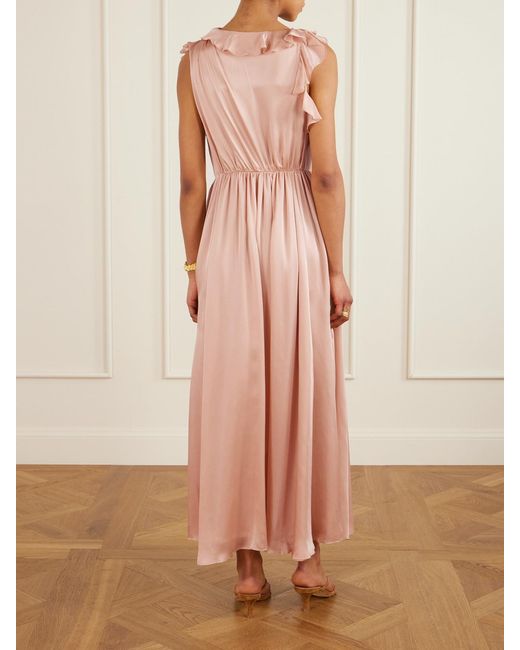 Ulla Johnson Pink Saanvi Midikleid Aus Seidensatin Mit Raffungen Und Rüschen