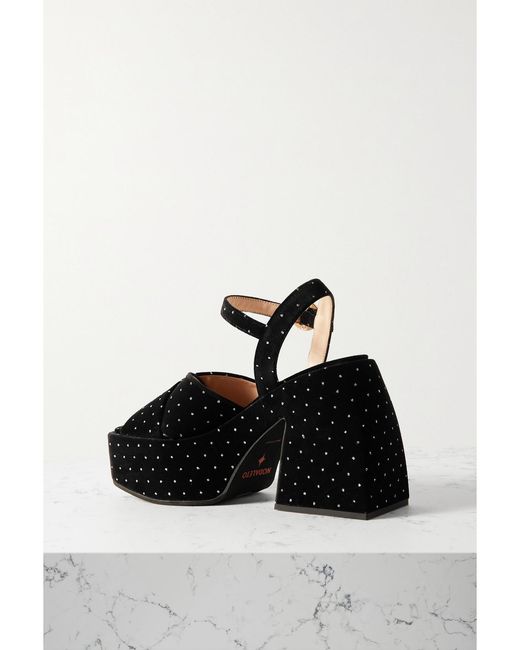 NODALETO Black Bulla Joni Crystal-Embellished Velvet Platform Sandals