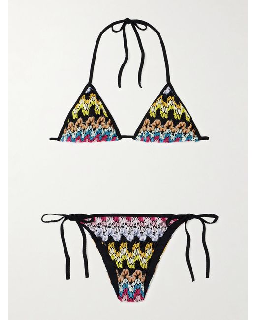 Missoni Black Mare Metallic Striped Crochet-Knit Triangle Bikini