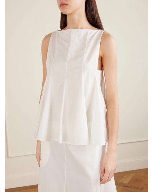 Khaite White Marita Paneled Cotton-Poplin Blouse