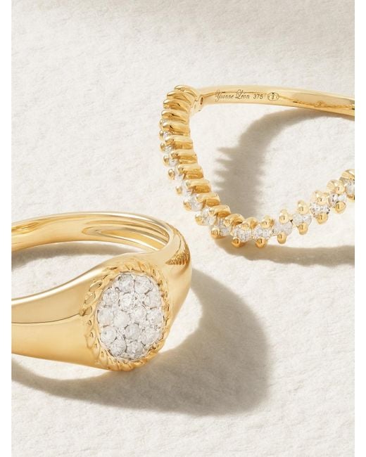 Set De Deux Bagues En Or 9 Carats (375/1000) Et Diamants Mini Chevalière + Alliance Yvonne Léon en coloris Natural