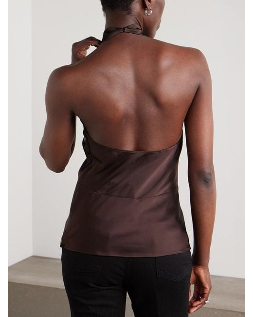 Tom Ford Brown Cutout Satin-Crepe Halterneck Top