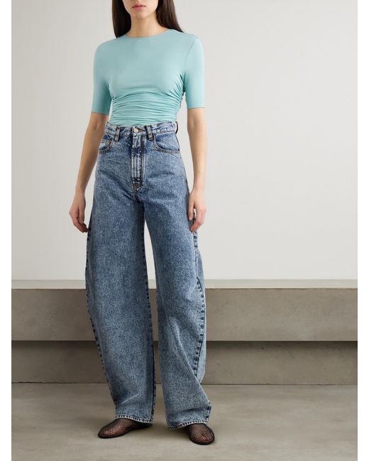 Alaïa Blue Ruched Stretch-Jersey T-Shirt