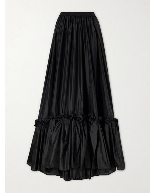 Saint Laurent Black Tiered Ruffled Satin Maxi Skirt