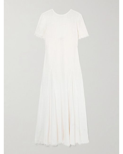 Staud White Le Havre Fringed Cotton-Gauze Midi Dress