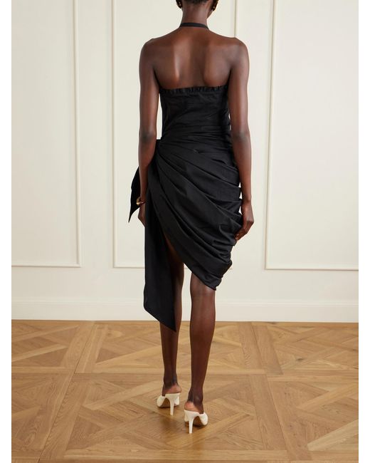 Chloé Black Halterneck Draped Cotton-Poplin Midi Dress