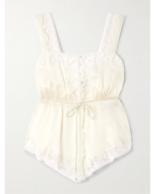 Chloé Natural Lace-Trimmed Silk-Charmeuse Top