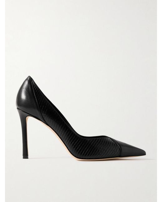 Jimmy Choo Black Cass 95 Lizard-Effect And Smooth Leather Pumps