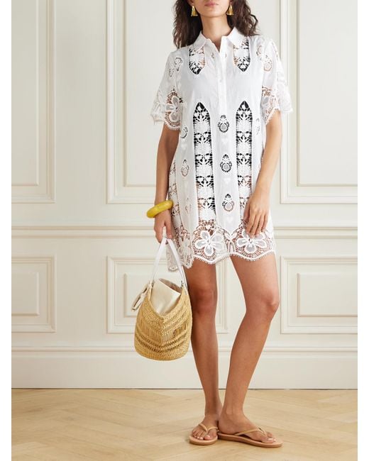Mini-Robe En Voile De Coton Et En Dentelle À Broderies Elle Miguelina en coloris White