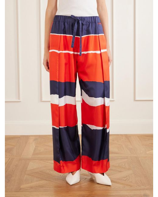 Loewe Red Printed Silk-Twill Wide-Leg Pants