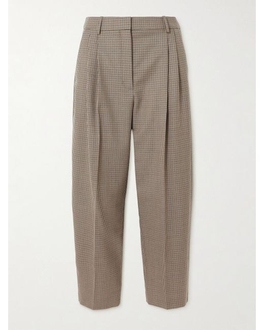 Stella McCartney Natural Pleated Houndstooth Wool Tapered Pants