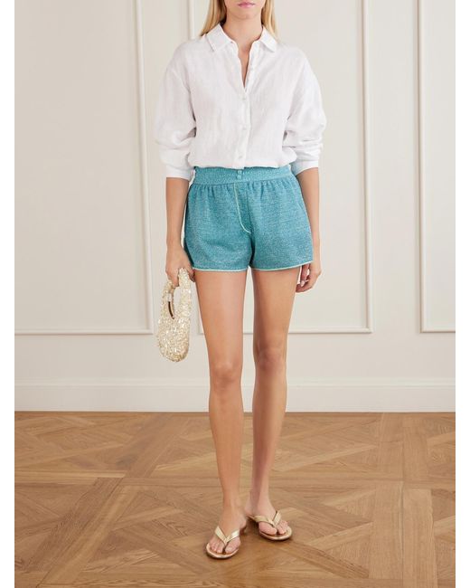 Oseree Blue Lumiere Metallic Lurex Shorts