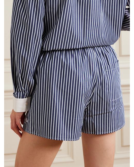 Sporty & Rich Blue Vendome Mini Boxer Embroidered Striped Cotton Shorts