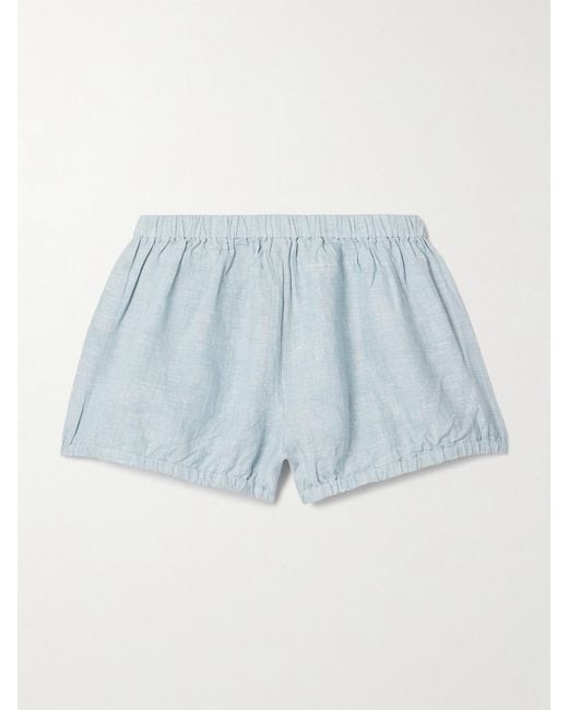 Suzie Kondi Blue Hera Bloomers Linen-Chambray Shorts
