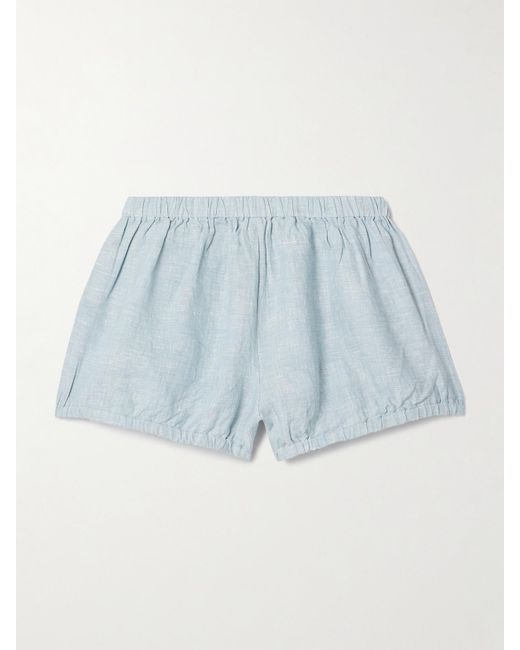 Suzie Kondi Blue Hera Bloomers Linen-Chambray Shorts