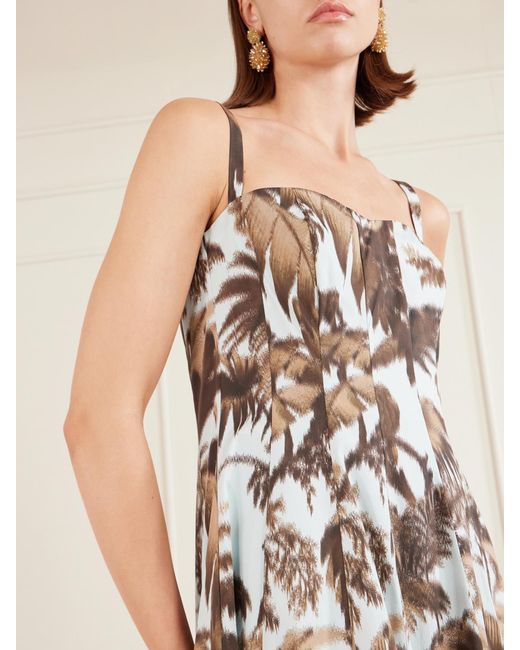 Oscar de la Renta White Paneled Printed Cotton-Blend Poplin Midi Dress