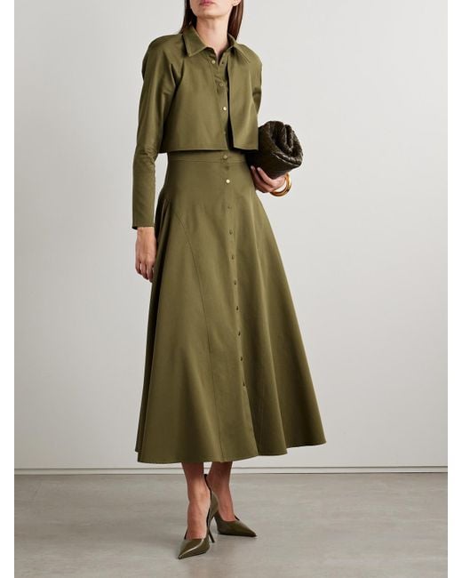 Salon 1884 Green Anais Cotton And Cashmere-Blend Twill Maxi Shirt Dress