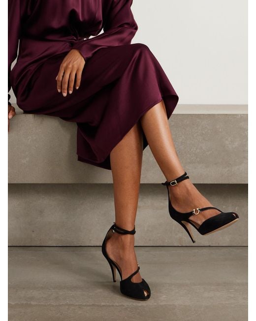 Ferragamo Black Molly Embellished Suede Pumps