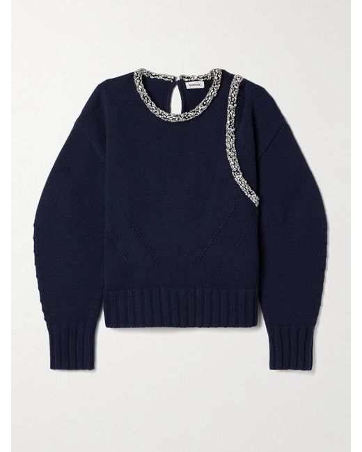 Jonathan Simkhai Blue Monroe Cutout Crystal-Embellished Wool-Blend Sweater