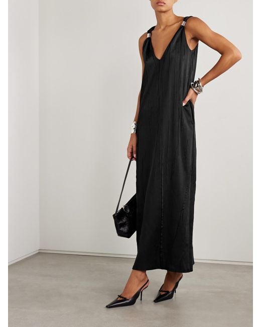 Brandon Maxwell Black The Keke Embellished Crinkled-Satin Midi Dress